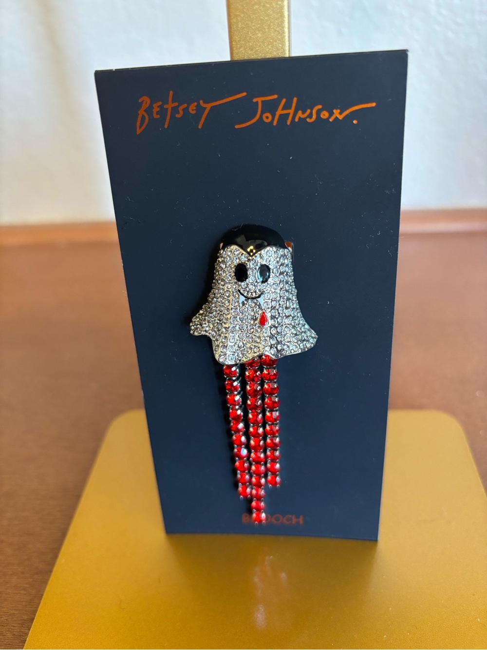 Betsey Johnson Crystal Ghost Vampire Red Dangle Brooch